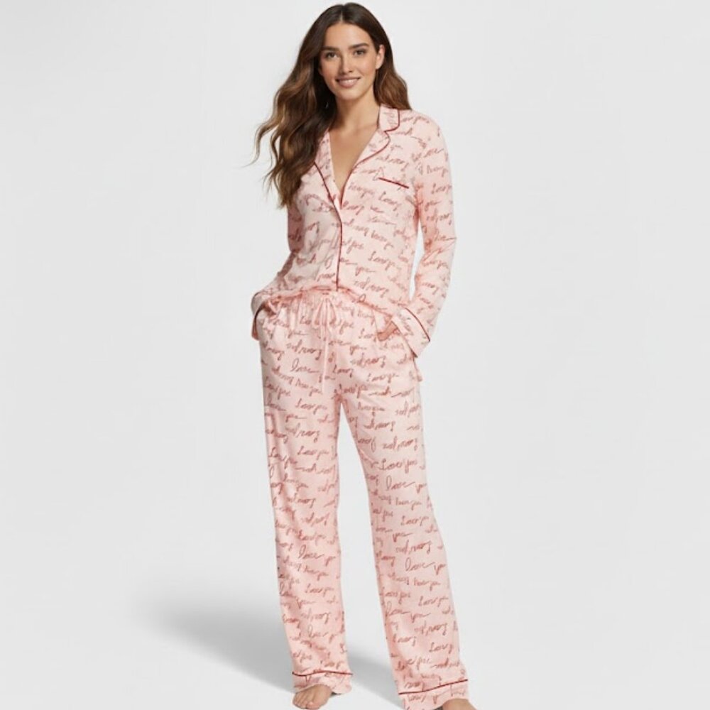 Victoria's Secret Modal Pajama Set in Size Small Purest Pink Script NWT